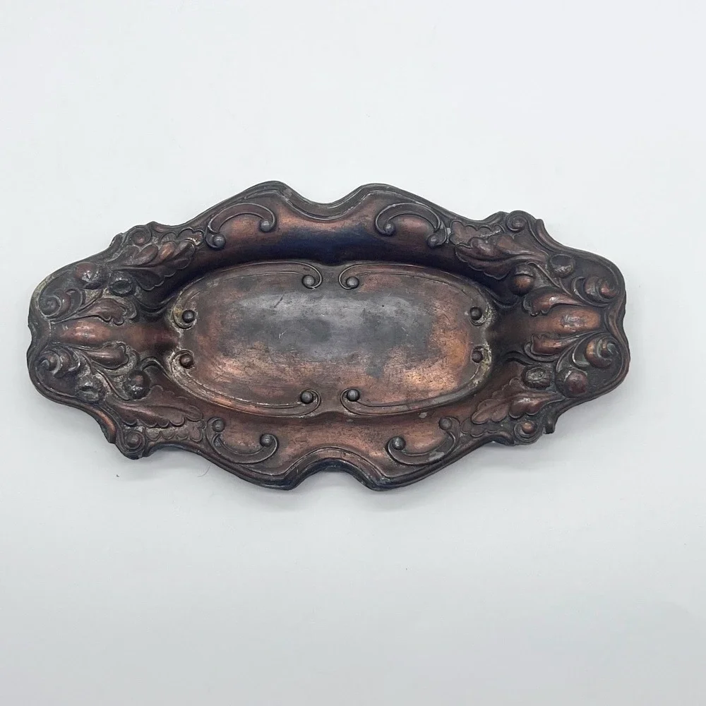 Vintage Vanity Tray Trinket Dish Metal Ornate Art Nouveau Made in Japan